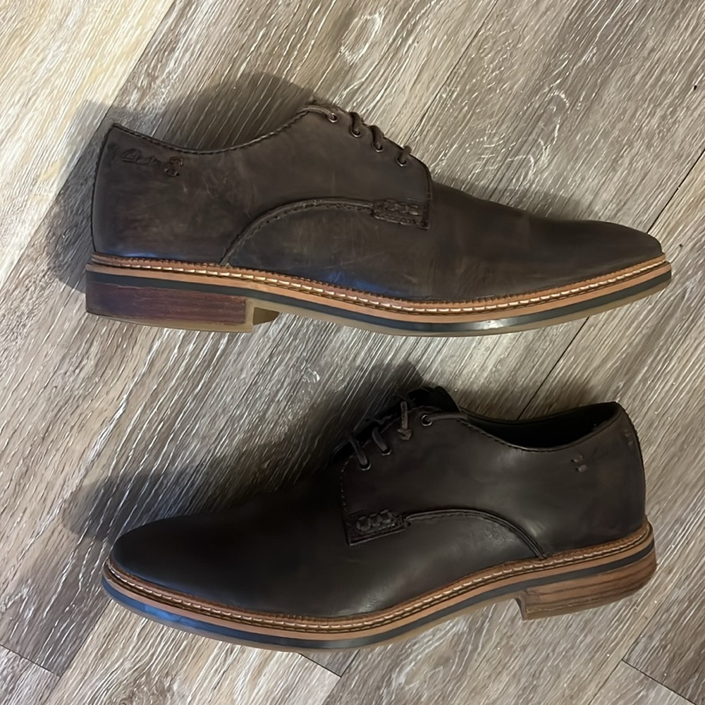 Clark’s leather walk oxfords loafers men’s size 11 cork insoles - Picture 3 of 8